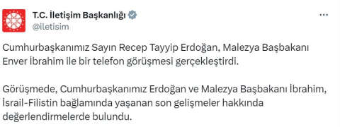Erdoğan, Malezya Başbakanı İbrahim ile telefonda görüştü
